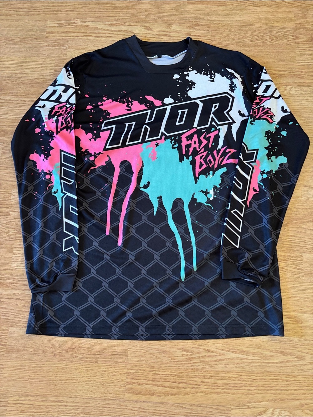 Thor Black Long Sleeve Graphic Shirt with Pink & Teal Splatter
